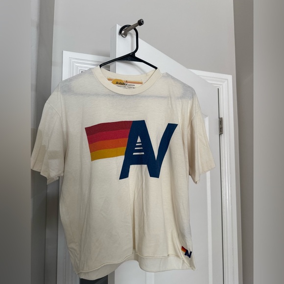 Aviator Nation Tops - Cream Aviator Nation Logo Boyfriend Tee